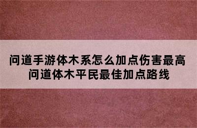 问道手游体木系怎么加点伤害最高 问道体木平民最佳加点路线